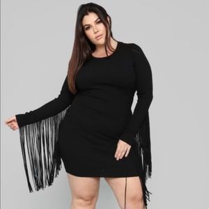Plus size black fringe dress x fashionNova 3x